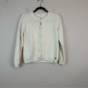 Carrement Beau | White Fuzzy Gold Button Knit Cardigan Sweater Size 12